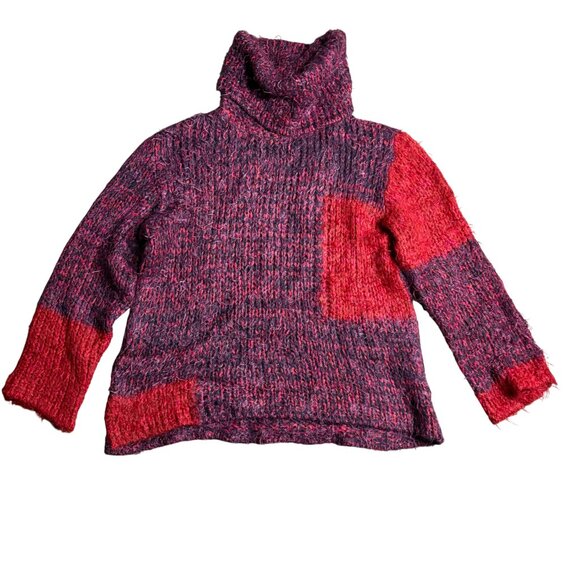 Kenzo Sweaters - Kenzo Paris vintage turtleneck cowl neck sweater marl patchwork red purple y2k